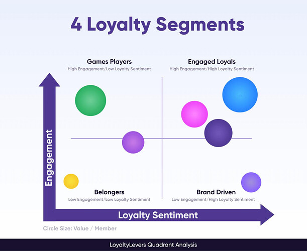 LoyaltyLever的客户细分包括游戏玩家、参与忠诚者、归属者和品牌驱动者。